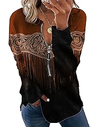 TIAFORD Women's Half Zip Cow Print Sweatshirt Long