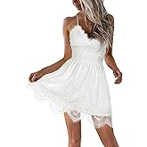 AOOKSMERY Women Summer V-Neck Spaghetti Straps Lace Backless Party Club Beach Mini Midi Dresses