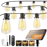 addlon 102FT(96+6) Solar String Lights Outdoor with Remote, Last 30+ Hrs | Waterproof Patio Lights with 30 Shatterproof LED B