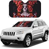 YzgWjBhd Day of The Dead Sugar Roses Skull Print Windshield Sun Shade, Cute Car Sun Shade, Vehicle Sun Visor Protector Blocks for Car Interior, 51