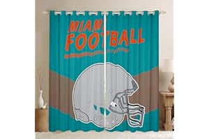 Erosebridal Football Blackout Curtains Kids Football Helmet Design Curtains Retro Teal Orange Curtains & Drapes, Gridiron Sports Game Window Curtains 38''Wx54''L