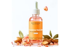 Glo Melanin Yoni Oil Wash for Women pH Balance and Wetness, Vaginal or Feminine Oil for Ingrown Hair with Rose Petals, Almond, Vitamin E Jojoba Oils Herbal Blend for Yoni Care (2 oz / 60ml)
