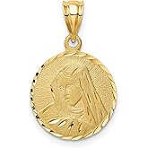 14k Yellow Gold Virgin Mary Textured Medallion Pendant with Diamond Cut Accents, Catholic Religious Medal for Women, Christian Faith Symbol Jewelry, Round Gold Charm Necklace for Daily Wear 15mm