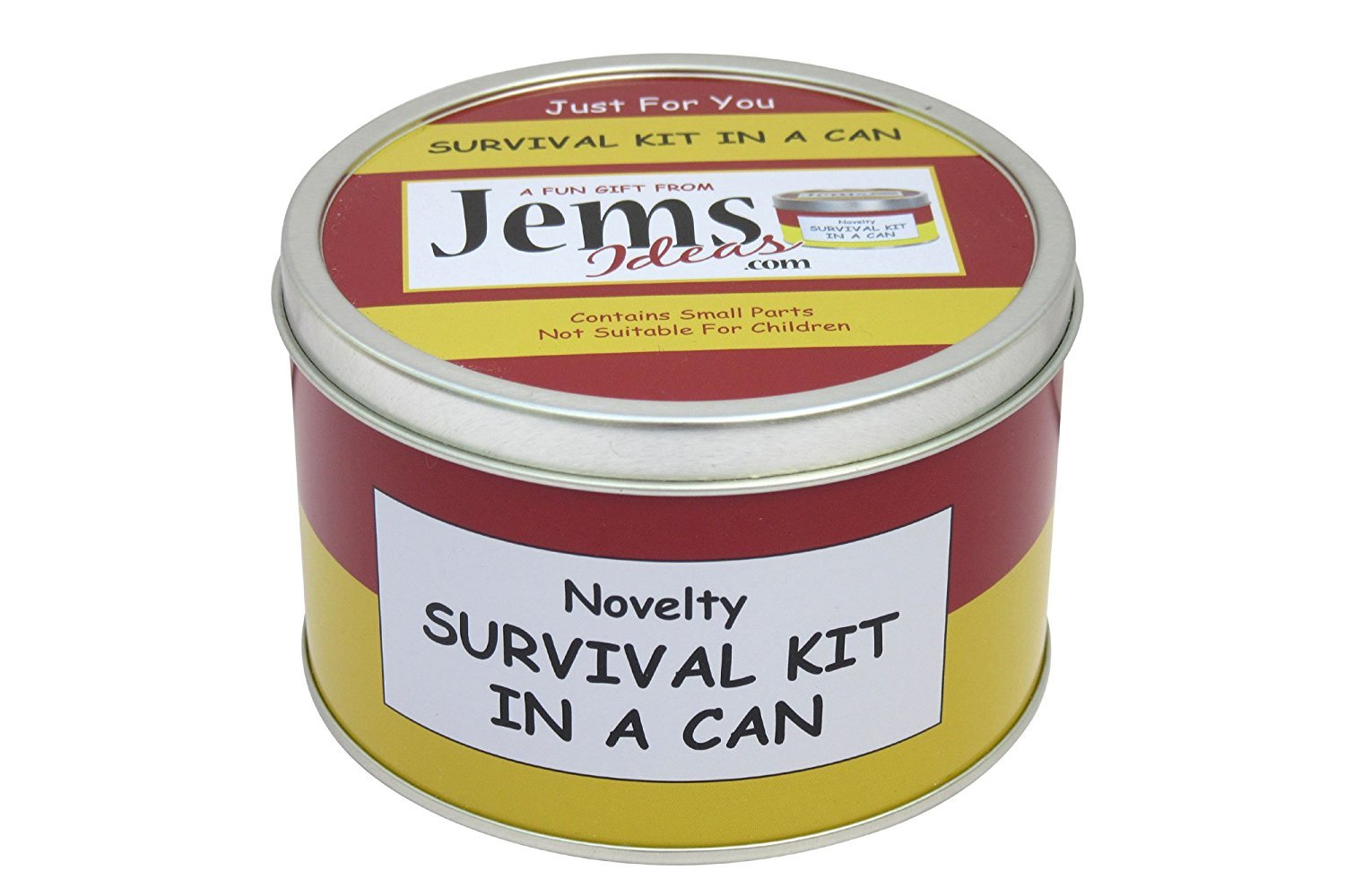 Good Luck Survival Kit In A Can. Humorous Novelty Fun Gift - Present & Card All In One. New Job, Leaving, Emigrating, Moving Away etc. Customise Your Can Colour. (Red/Yellow)