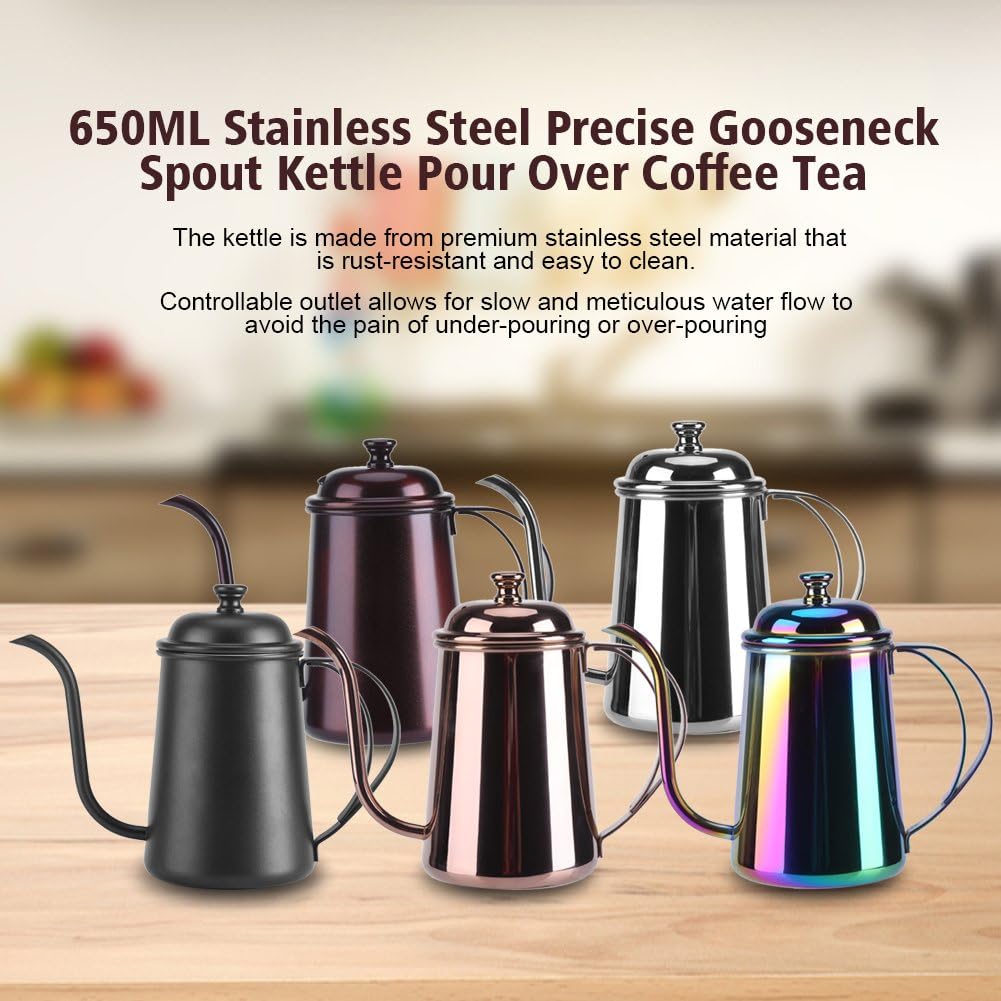 Yosoo Stainless Steel Tea Kettle Coffee Kettle Pour Over Coffee Pot Gooseneck Coffeepot Teapot 650ML (22oz)(Gold) - Image 5