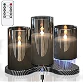GenSwin Rechargeable Candles with Remote Timer, 3 Pack Glass Flameless Candles with Charging Base, Black LED Candles Flickering Battery Operated for Halloween Home Decorations(Set of 3, D3” x H4”5”6”)