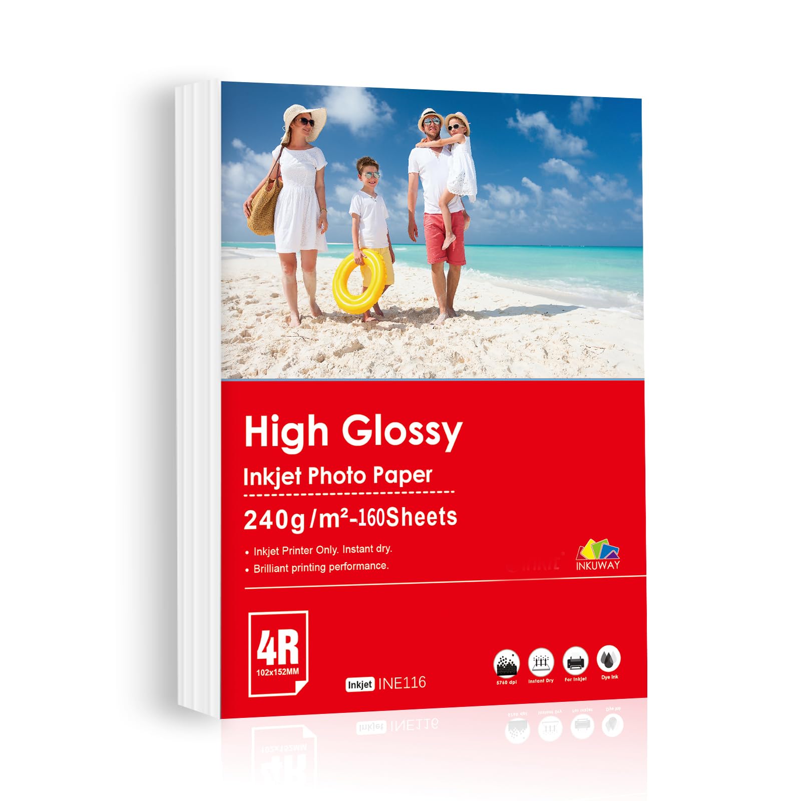 Inkuway 160 Sheets 10x15cm (4x6 inches) 240gsm Glossy Photo Paper for Printer Inkjet