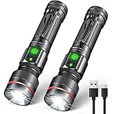 WdtPro 2 Pack Flashlights Rechargeable, Bright Mini LED Pocket Flash Lights with Clip, Zoomable, Dual Switch, 5 Modes, Waterproof Flashlight for Camping Outdoor Home Emergency (Battery Included)
