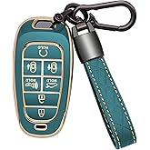Kespevn for Hyundai Key Fob Cover 7 Button with Leather Keychain Soft TPU 360 Degree Protection Car Key Case Shell Holder Fits for 2023 2022 2021 2020 Hyundai Sonata Santa fe Tucson, Gray