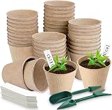 Aileem 40pk Round Fibre Seedling Pots 8cm Biodegradable Plant Starter Tray Kit
