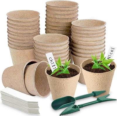 Aileem 40pk Round Fibre Seedling Pots 8cm Biodegradable Plant Starter Tray Kit