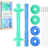 Teething Tube with Safety Shield Baby Hollow Teether Sensory Toys Gum Massager, Food-Grade Silicone for Infant 3-12 Months Bo