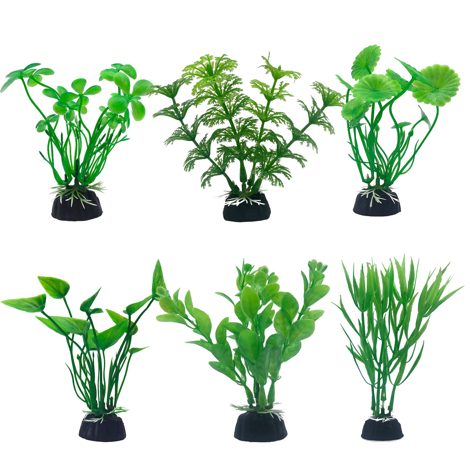 SwirlColor Plastic Aquarium Plants, Small 10cm/3.94inch Realistic Fish Tank Plants Artificial Aquarium Fish Tank Decorations Plant 6pcs