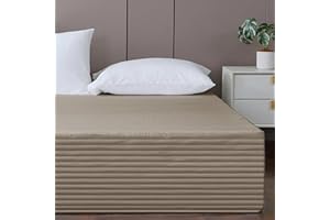 UTFDXU Queen Bed Skirt-Box Spring Cover with 14 Inch Tailored Drop,Wrinkle and Fade Resistant Hotel Wrap Around Bed Skirts,Bed Frame Cover (Horizontal Stripe Light Khaki, Queen)