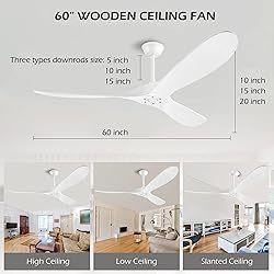 Solid Wood Ceiling Fans without Light, 60 Inch Real