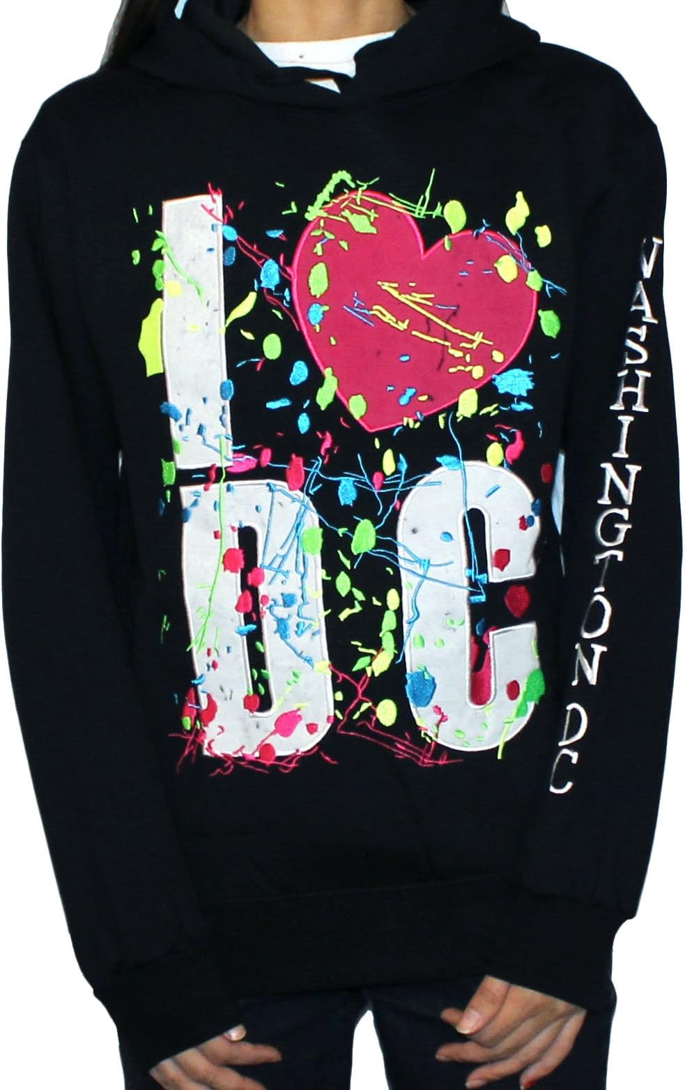 DC One Washington DC Unisex Paint Splatter "I Love DC" Non-Zip Hoodie X-Large Black