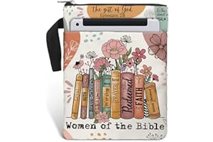 84HOODS Book Sleeve Bag. Christian Faith God Religious Gift. Bible Book Cover Bag with Zipper and Front Pocket. Washable 11 X 8.5 Inch Padded Book Bag. Gift for Book Lovers. Women of The Bible.