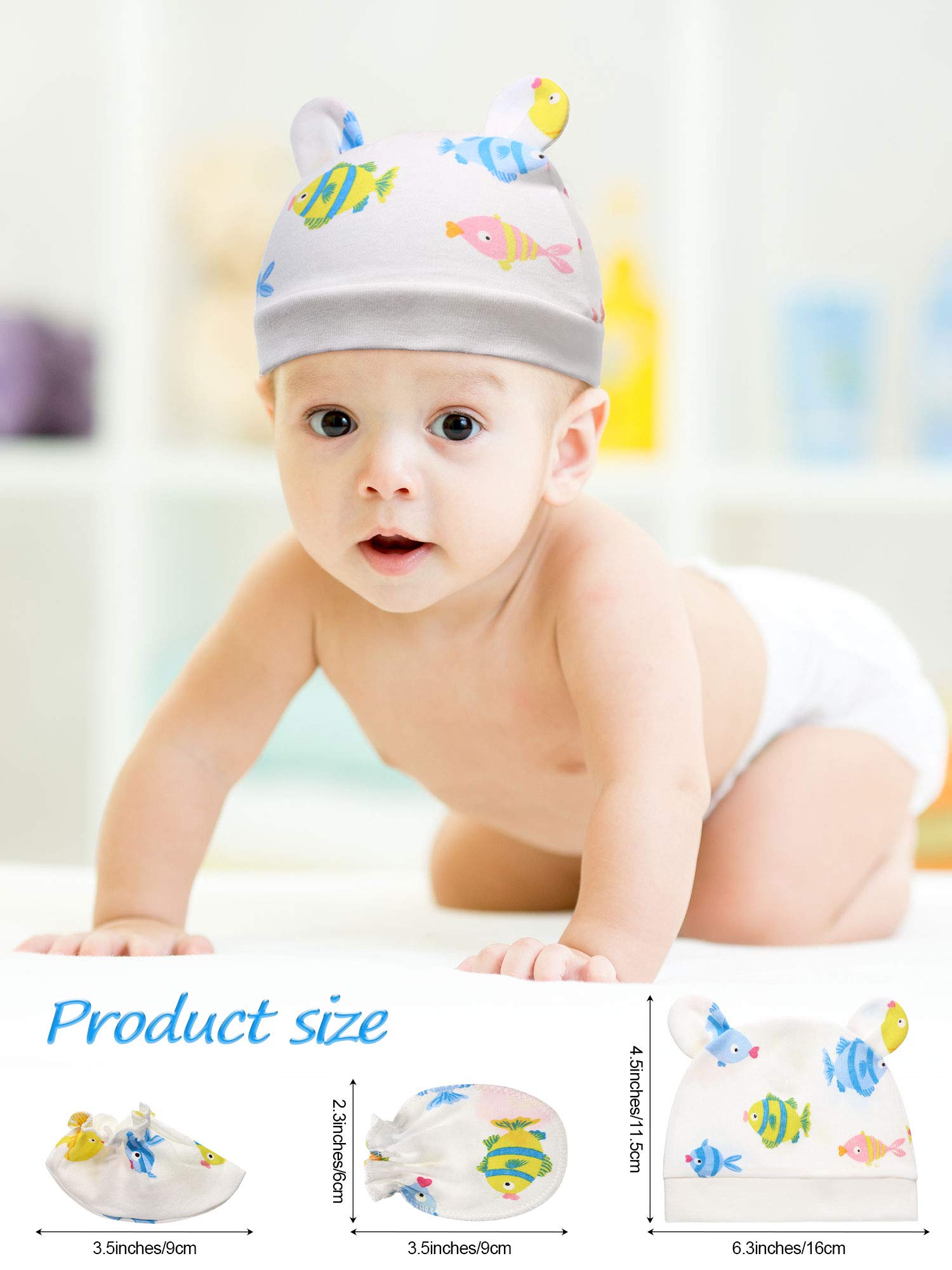 Geyoga 18 Pcs Baby Hats Mittens and Socks Set Newborn Mittens No Scratch Baby Hats and Newborn Socks for 0-6 Months
