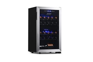 NewAir Freestanding 28 Bottle Dual Zone Compressor Wine Fridge in Stainless Steel, Adjustable Racks and Exterior Digital Thermostat