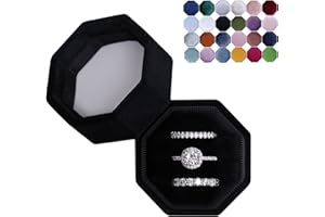 BLUTETE Velvet 3 Slots Jewelry Ring Box Engagement Wedding Box Keepsake Box Bridal Photo Ring Triple Slots Octagon (Black)