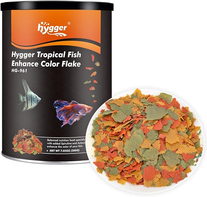 hygger Fish Food Flakes, 7.05oz Tropical Color Flakes