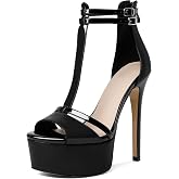 Esvowido Platform Heels for Women Open Toe T-Strappy Heeled Sandals Stiletto High Heels 5.5 Inch Double Ankle Strap Strappy Pump Shoes with Back Zipper