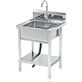 20''Stainless Steel Utility Sink with Hot/Cold Water Plumbing & Shelf for Kitchen, Bathroom, Laundry
