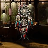 Jescrich Traditional Handicrafts Dream Catcher Hanging Feathers Ornament with 5 Rings（31'' Long）