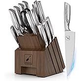 imarku Knife Set, 16PCS High Carbon Stainless Steel Kitchen Knife Sets with Block Ultra Sharp Knife Block Set, Japanese Knife Set with Dotted Non-slip Ergonomic Handle, Dark Brown, Best gifts