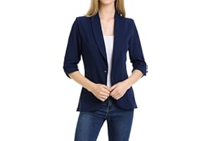 MINEFREE Women's 3/4 Ruched Sleeve Lightweight Work Office Blazer Jacket (S-3XL)