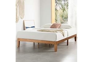 Mellow Naturalista Classic - 12 Inch Solid Wood Platform Bed with Wooden Slats, No Box Spring Needed, Easy Assembly, Queen, Pine