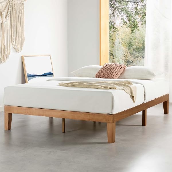 Mellow Naturalista Classic - 12 Inch Solid Wood Platform Bed with Wooden Slats, No Box Spring Needed, Easy Assembly, Queen, P
