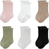 Baby,Toddler Girls Ruffle Crew Socks,Cute Princess Dress Socks 0 M-5 T | Little Kids Soft Breathable Cotton Casual Ankle Socks for Infant,Army Green, Black, Beige, Pink, White, Gray Multi-color Set