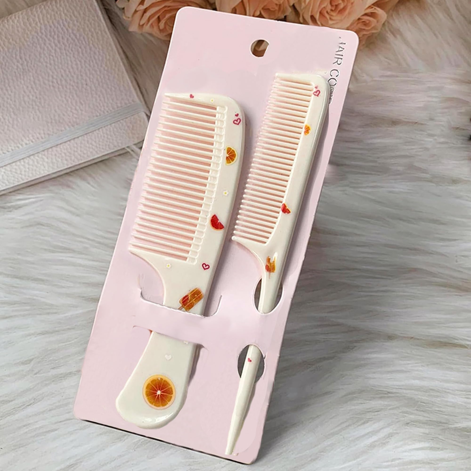 Photo 1 of Small Cute Hair Comb,2 Piece Mini Hair Comb Set Fine Tooth Rat Tail Comb Portable Anti-Static Plastic Hairdressing Comb Gift For Wet And Dry (Yellow Orange)