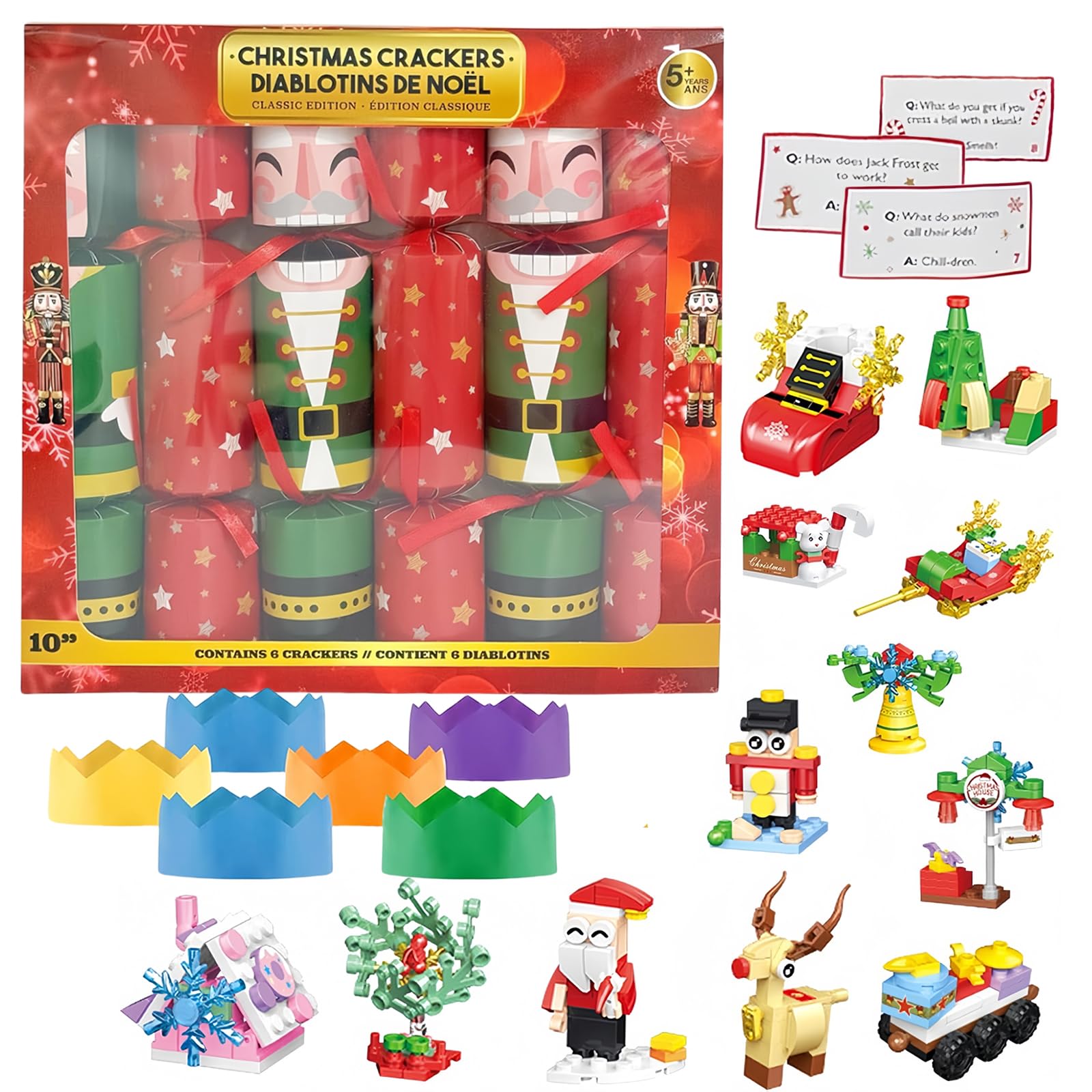 6 Pack Childrens Christmas Crackers Luxury with Novelty Gifts Party Hats for Kids,Xmas Family Crackers Santa Building Block Christmas Party Crackers,Xmas Gift for Christmas Decorations Table Favor