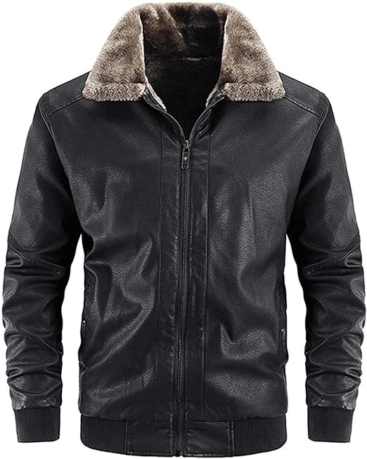 Men's Casual Fur Collar Sherpa Lined Winter Faux Leather Bomber Jacket Amazon.ca Clothing