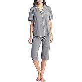 Fishers Finery Button Down Pajamas for Women Capri Pajama Sleepwear Set with Gift Box