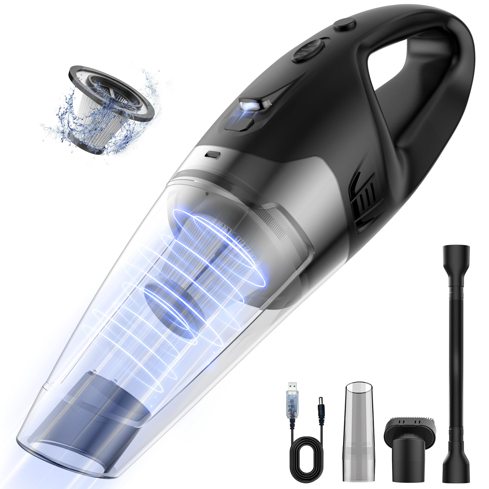 Photo 1 of Handheld Vacuum Cordless Rechargeable with LED Light, Car Vacuum Portable Cordless, Hand Vacuum Cleaner Car Seats, Home, Quick Cleanup, Strong Suction, Lightweight, Includes Crevice Nozzle & Brush