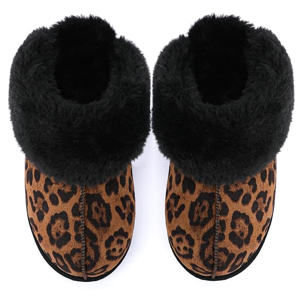 LAZYSTEP WOMEN’S MADGE FUZZY SLIPPERS WITH COMFORT MEMORY FOAM, SLIP-ON WARM OUTDOOR INDOOR HOUSE SHOES(LEOPARD PRINT, SIZE 7-8)