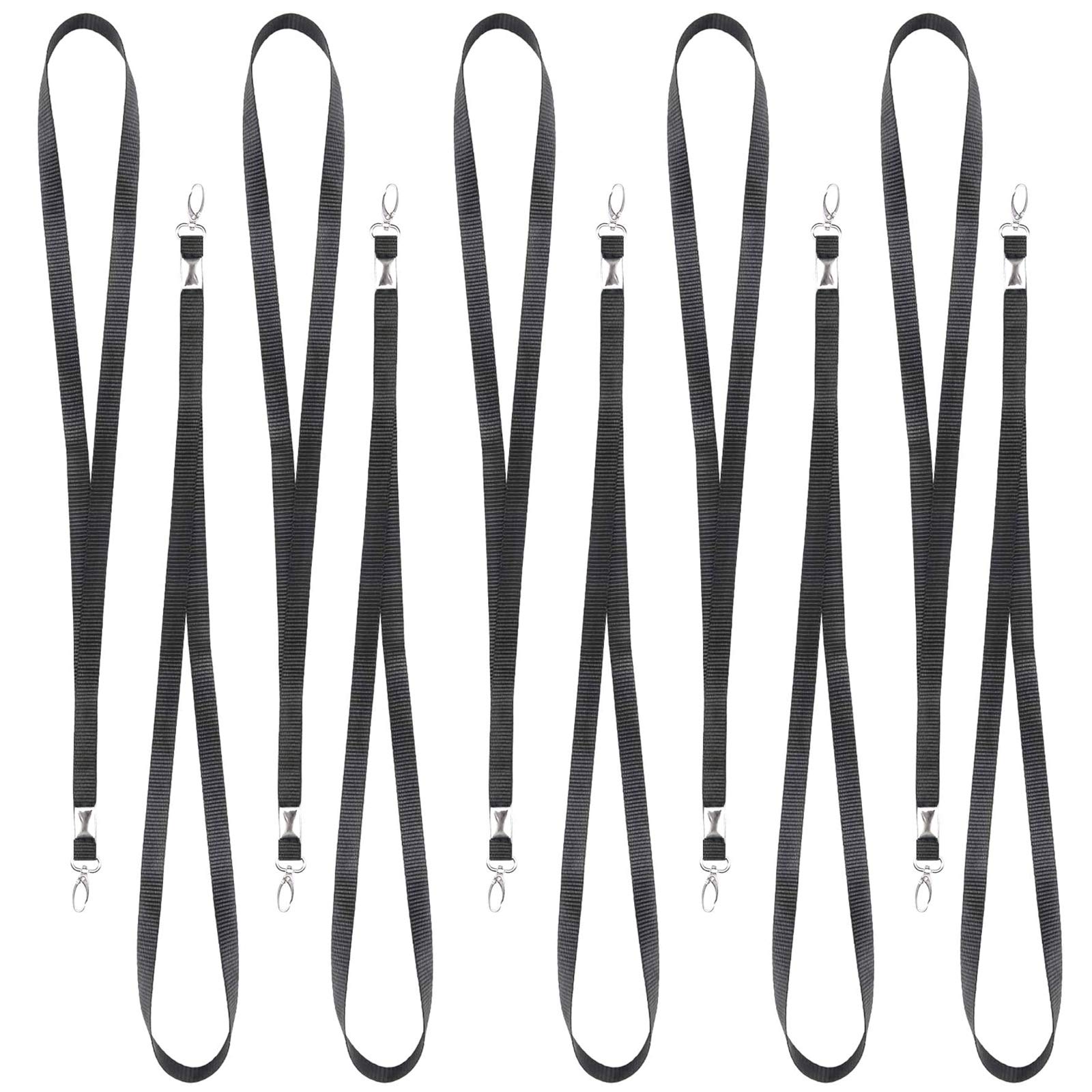 Skyzone 10PCS Lanyards for Neck Name Badge Keys Office Flat Nylon Lanyards Black Neck Strap Lanyard with Swivel Hooks Clips
