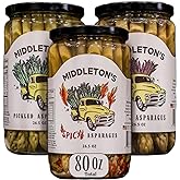 Middleton Farms Pickled Asparagus Variety Pack - Farm Direct Purple, Green &amp; Spicy Asparagus Pickled in a Jar, Set of 3 - Made in USA, Farm to Table Freshness, 26.5 Ounces Each (Regular Variety, 26.5 Fl Oz (Pack of 3))