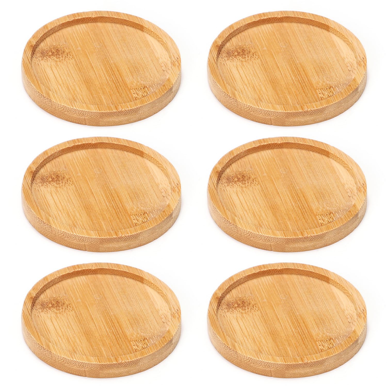 6 Pieces Wooden Coasters and Candle Holders - Round Trays, Christening Holders, Decorative Accessories (Wood Color)