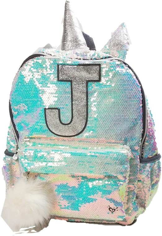 Justice Girls Unicorn Backpack Flip Sequin Silver Initial "J" Amazon