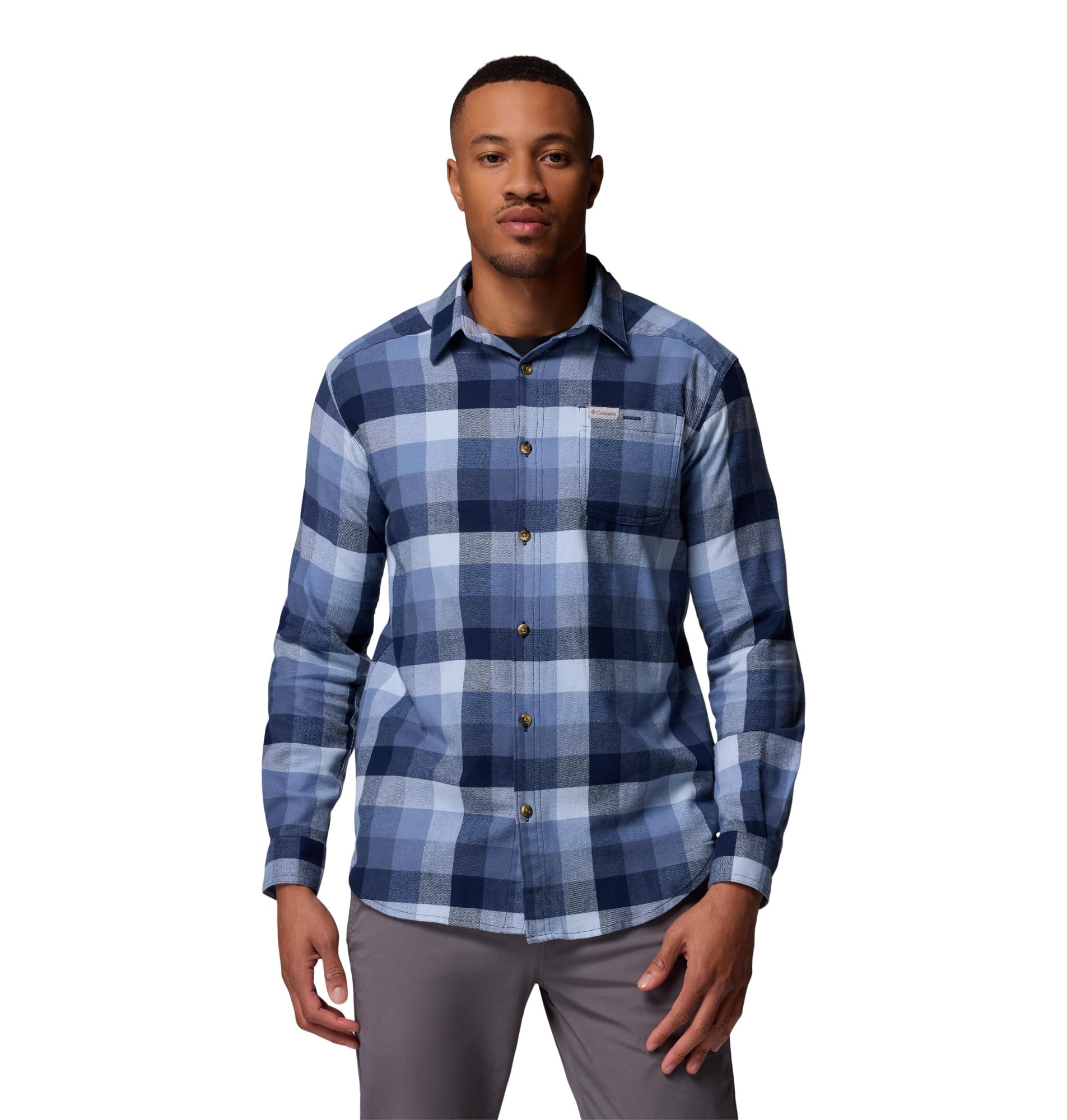 Columbia Mens Cornell Woods Flannel Long Sleeve Shirt, Collegiate Navy Multi Buffalo Check, Small Image