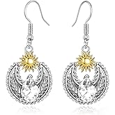 Sun Moon Earrings 925 Sterling Silver Vintage Oxidized Leverback Dangle Drop Earrings with 8 * 6mm CZ Birthday Jewelry Gifts for Women Her