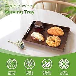 Acacia Wood Serving Tray with Handles, 17 Inch