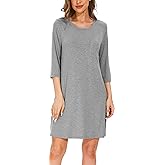 GYS Women's Bamboo Viscose Nightgowns Crewneck 3/4 Sleeve Sleepwear Comfy Night Shirt Sleep Dress
