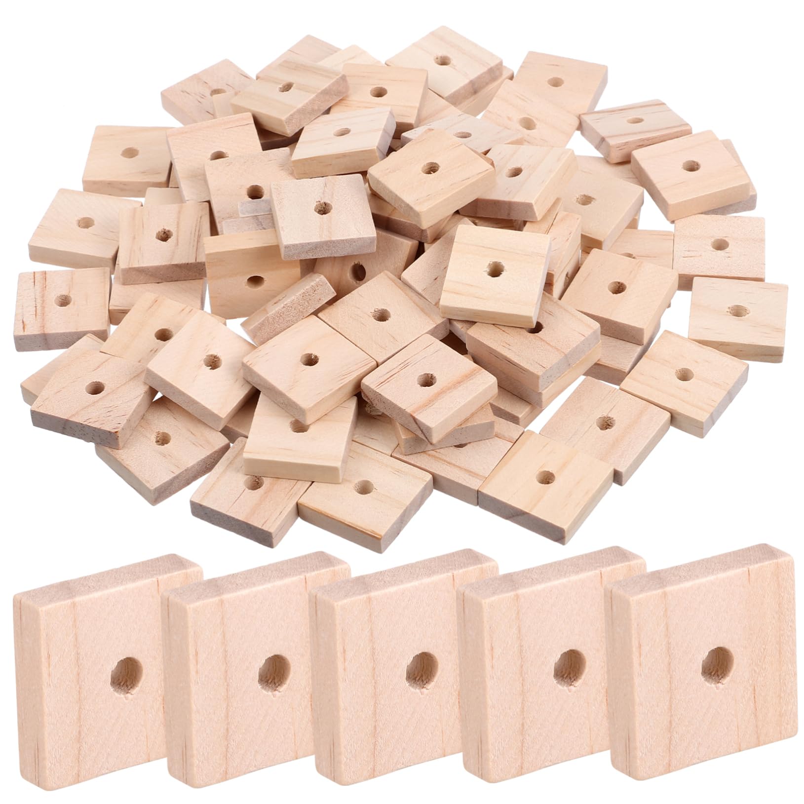Angoily Parrot Chewing Blocks 100 Pcs Natural Wooden Bird Toys with Hanging Holes for Cage Beak Care and Diy Craft Kit for Parakeets Cockatoos Macaws