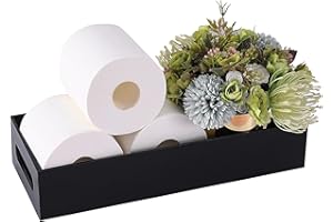 IEEK Toilet Paper Holder with Storage Acrylic Basket, Modern Tank Tray with Non-Slip Mat, Black Decor for Bathroom, Vanity, Bedroom, Entryway, Living Room
