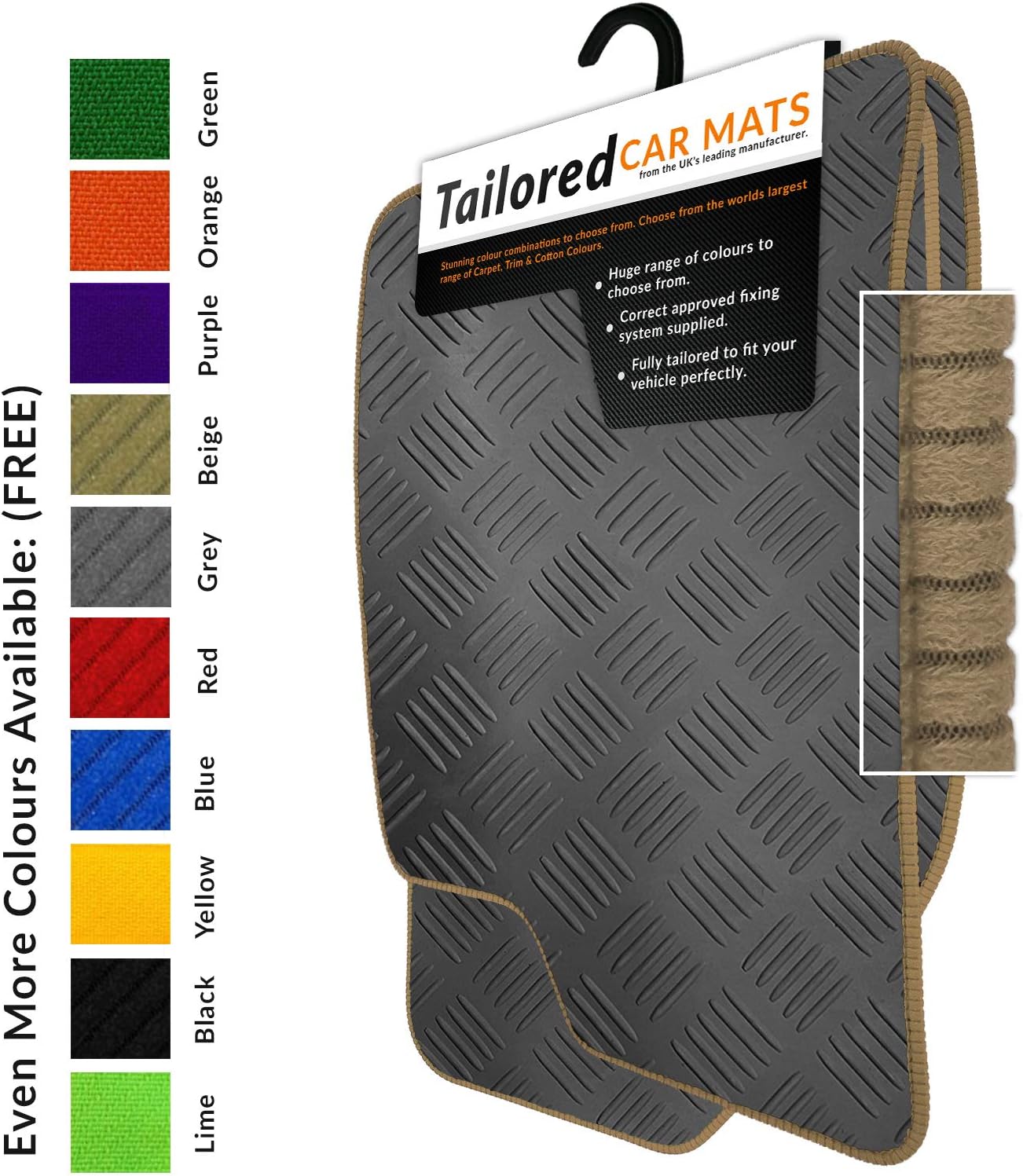 To fit Civic Coupe (6th Gen) (1996-2000) Tailored Black Rubber Car Mats + Beige Trim (1205)